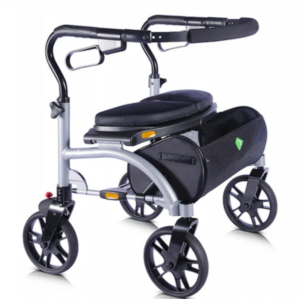 Black Evolution Xpresso Wide bariatric rollator walker featuring a heavy-duty frame and 450 lb capacity.
